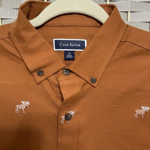 Club Room MOOSE PRINT Button Down Shirt Men’s M Toasted Umber Long Sleeve NEW - Picture 3 of 10